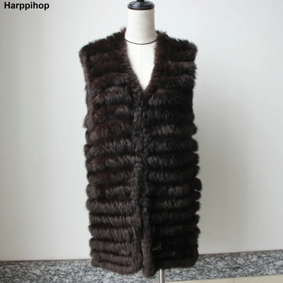 Harppihop 2024 chalecos tejidos de piel de conejo natural nuevos seis colores buena calidad chaquetas de piel Rex para mujer chaleco de piel sin mangas bajo la cintura