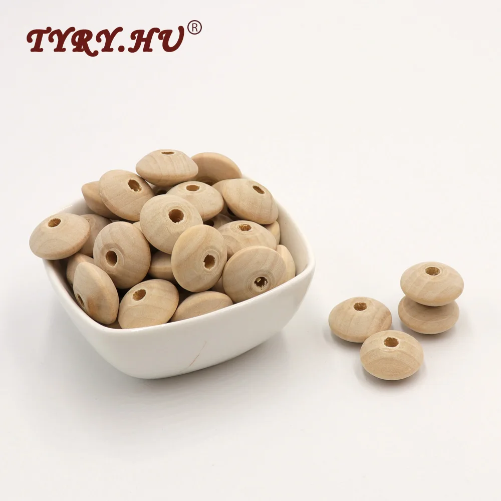 TYRY.HU 20Pcs/Lot Wooden Lentil Abacus Beads Healthy&Friendly Wooden Chewed Beads Baby Teething Toys Jewelry Making Accessories