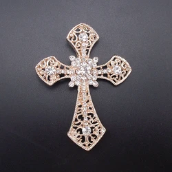 Fashion Resplendent Cross Champagne Gold Plating Rhinestone Shiny Brooch Pin for Women Jewelry Item 2020 New NO.: BH8110