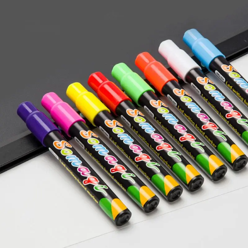 8 Colors Highlighter Fluorescent Liquid Chalk Marker Neon Pen For LED Writing Board Blackboard Glass Painting Graffiti Office Su