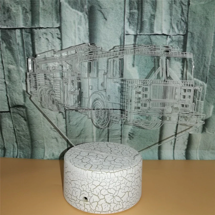 New Fire Engine Modelling 3D Illusion Night Light 7 Color Change LED Acrylic Atmosphere Home Decration Lamp Gift for Kids