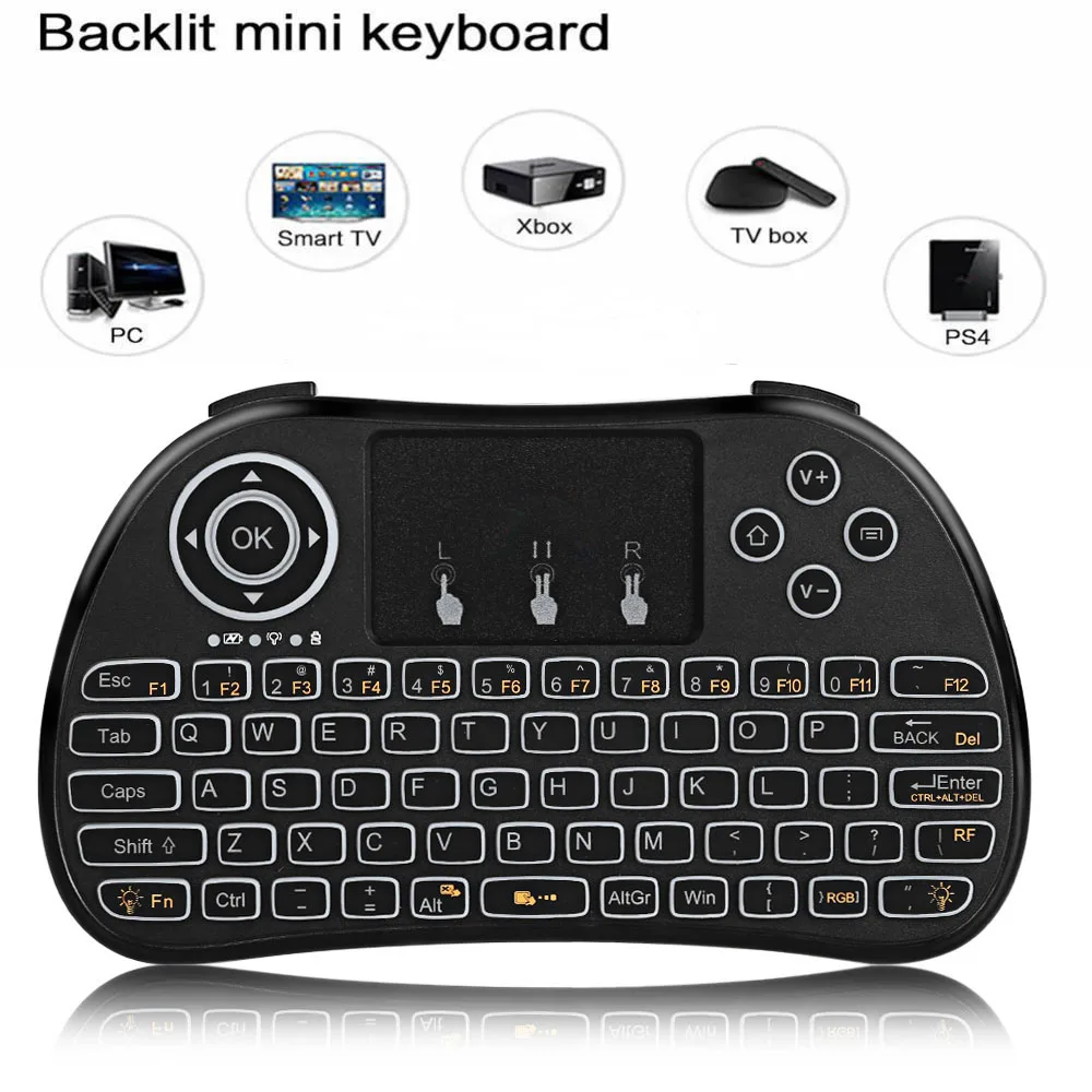 H9 przenośny Mini klawiatura bezprzewodowa 2.4G Air Mouse podświetlany pilot Touchpad na PC Smart TV X96 Android TV, pudełko PK I8 M2S
