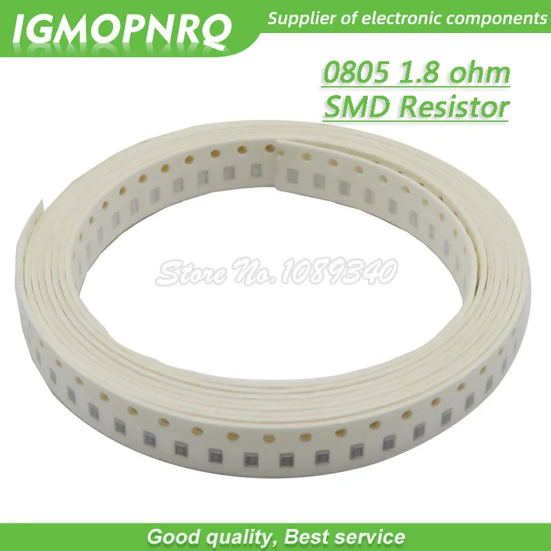 Résistance à puce SMD 300, 0805 ohm, 1/8W, 1.8R, 1R8 ohms, 1.8 pièces, 0805-1.8R