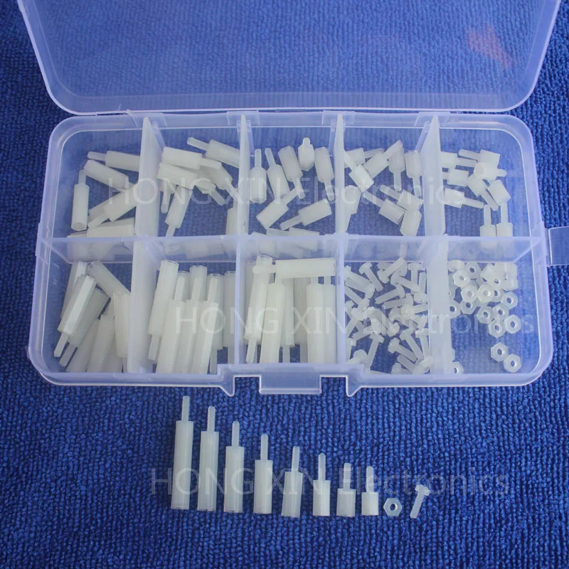 Hot sale 140pcs M2 Nylon Hex Spacers Screw Nut Assortment Stand off Accessories Kit Set Plastic White Bolt