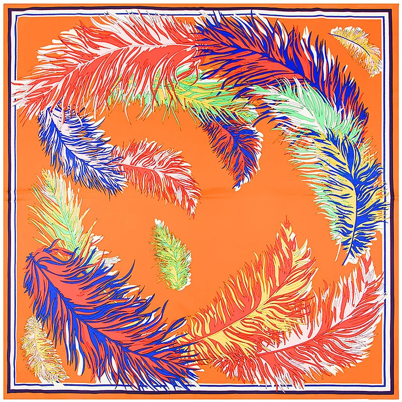 

POBING 100% Silk Scarf Women Square Scarves Wraps 2017 Indian Feather Print Neckerchief Female Foulard Silk Hijab Lady Bufandas