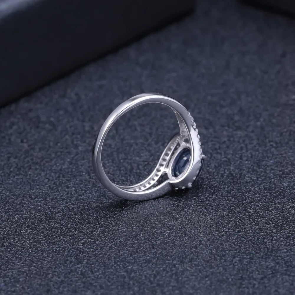 GEM\'S BALLET 1.66Ct Oval Natural Blue Sapphire Gemstone Ring 925 Sterling Silver Classic Rings for Women Wedding Fine Jewelry