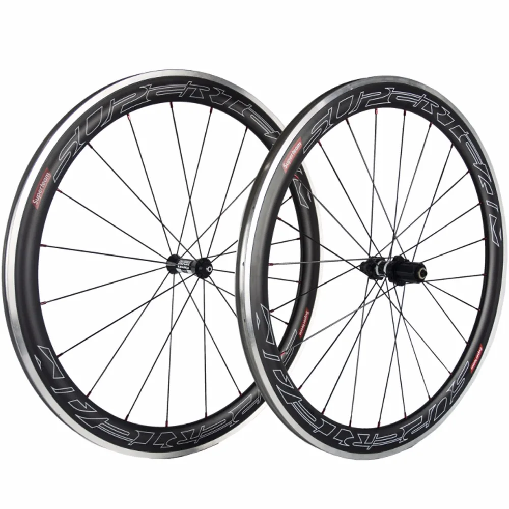 

SUPERTEAM 50mm Clincher Carbon Wheelset Road Bike Wheels With DT350 Carbon Road Wheels Race Bicycle Aluminum Braking Surface