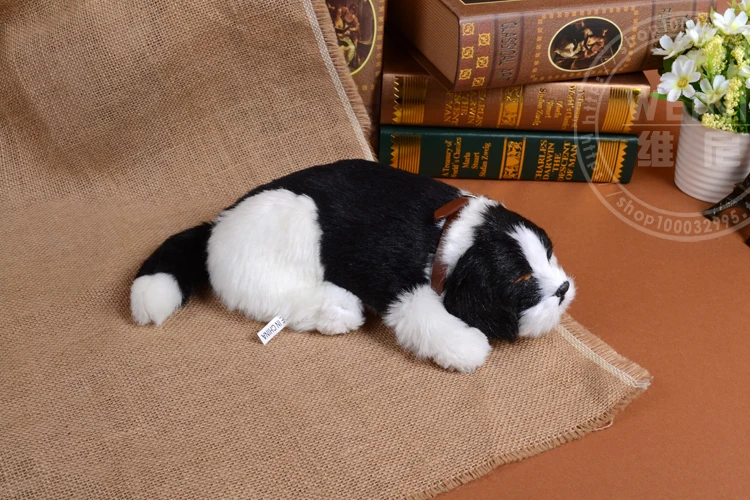 simulation dog 28cm furry fur soft prone sleeping breathing dog model toy craft,photography,props,home decoration a1936