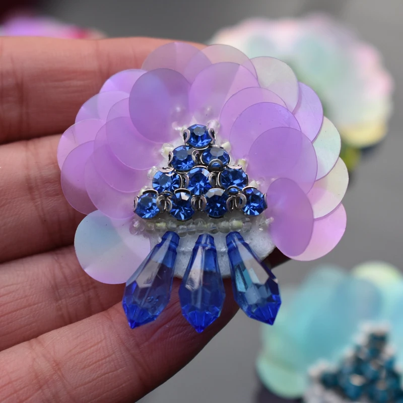 Beaded Sequins Flower Patch Water Drop Applique Fashion Clothing Decor Sew On Patch Accessories Motif Patch