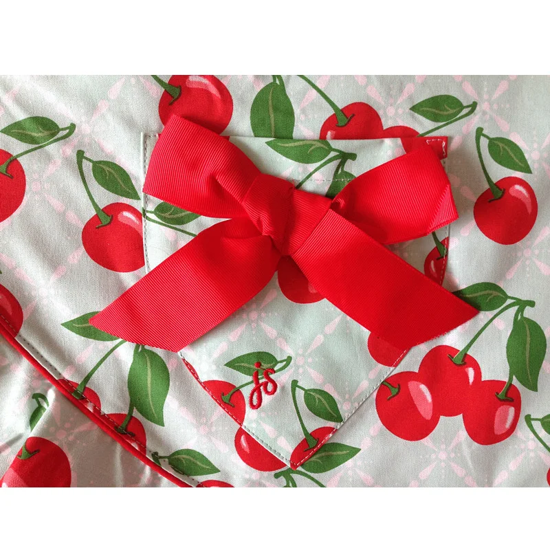 JS Red Floral Blue Courtney Cherry Kitchen Apron Kid Girl Woman Avental Tablier Cuisine Pinafore Apron