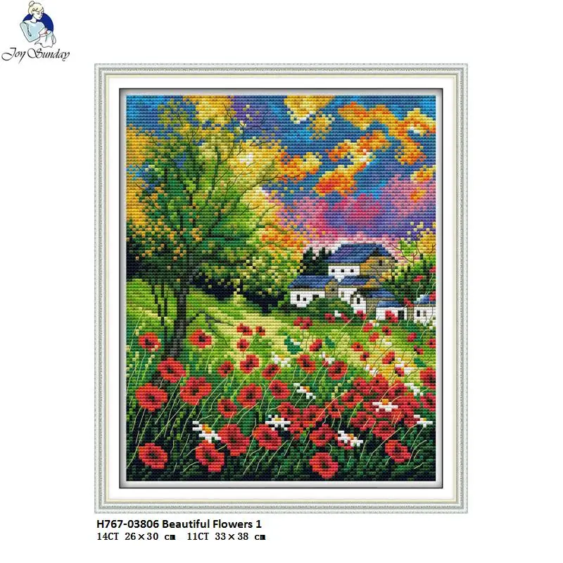 Joy Sunday Beautiful Flowers Series Cross stitch kits DMC Needlework Embroidery Cross-Stitch DIY Handwork Fabric 14CT and 11CT