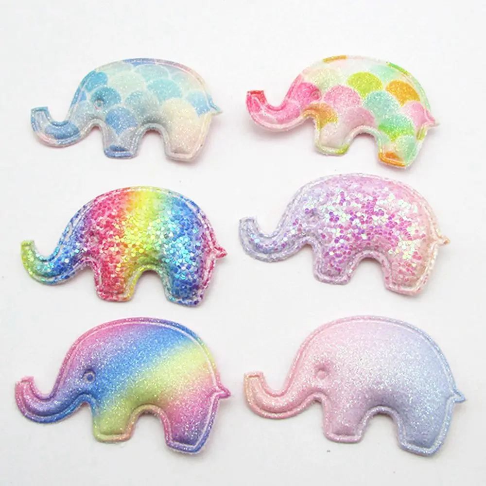 

50pcs/100pcs/lot glitter rainbow cartoon Elephant padded applique Crafts for headwear clip bands decorate DIY accessories 5.5*3