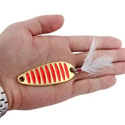 1PC Metal Gold/Slver 10g 15g 20g Sequins Fishing Lures Spoon Lure Hard Baits With Feather Treble Hook Pesca Fishing Tackle