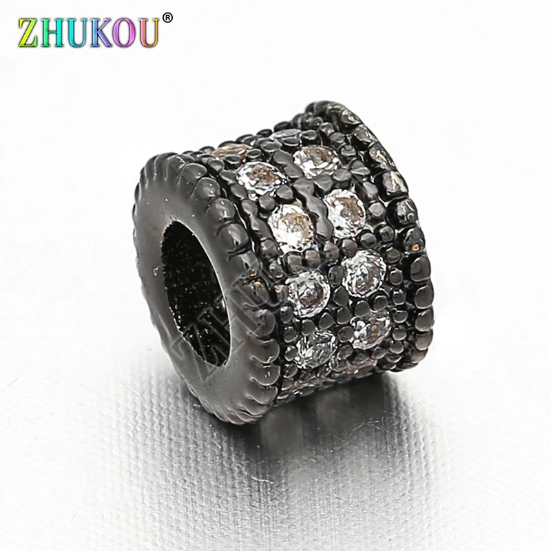 2Pcs/lot,W6mm*H5mm Brass Cubic Zirconia Round Spacer Beads DIY Jewelry Bracelet Necklace Making, Hole: 3mm, Model: VZ97