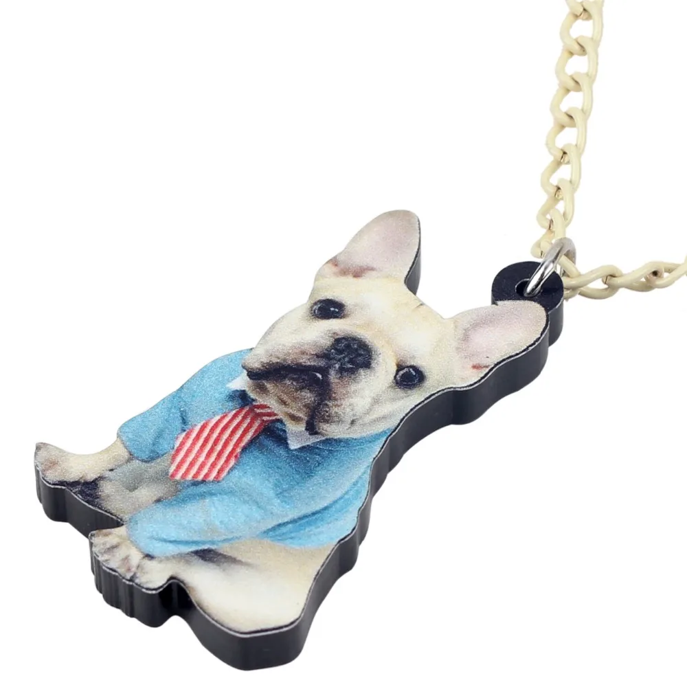 WEVENI Acrylic Anime Shirt French Bulldog Pug Dog Necklace Pendant Chain Choker Bijoux Jewelry For Women Girls Gift Dropship