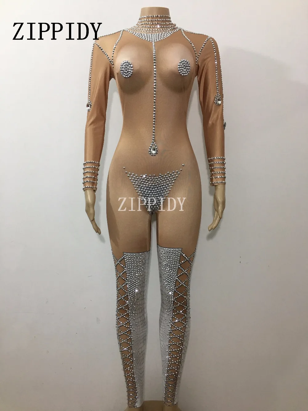 Sexy Striptease Dance Jumpsuit Sparkly Bodysuit Stage Wear Women\'s Celebrate Female Singer Crystals One Piece Costume Outfit