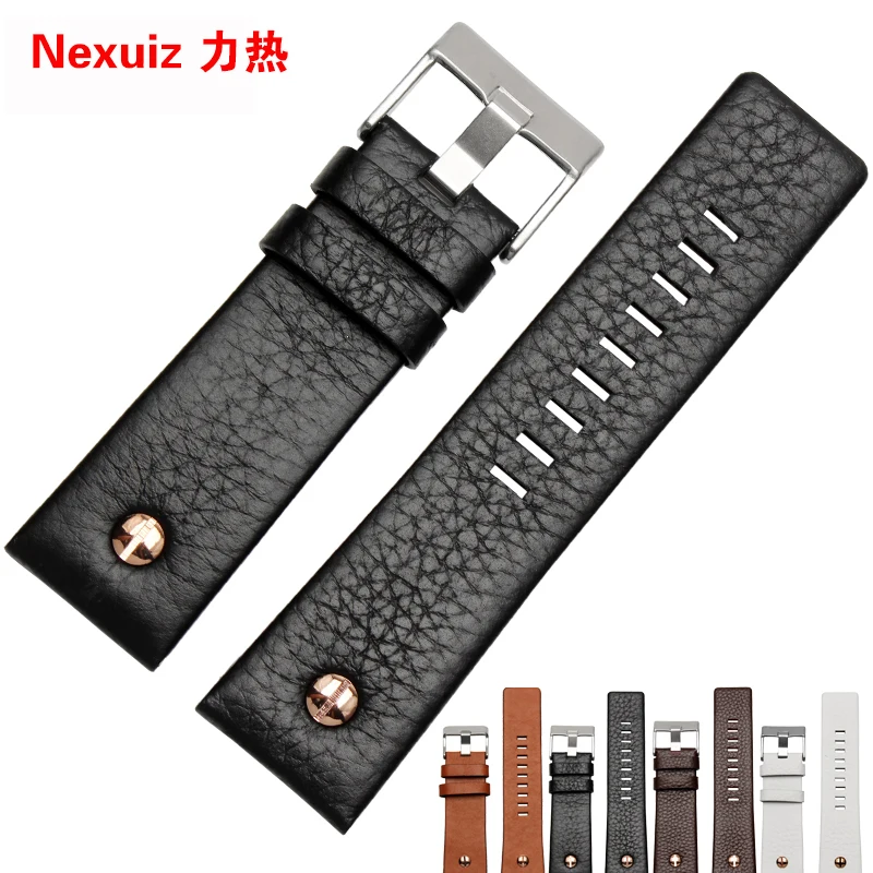 22mm 24mm 26mm 28mm 30mm Mens Watch Band Black Leather Strap Stainless Steel Buckle DZ7271 7312 7350