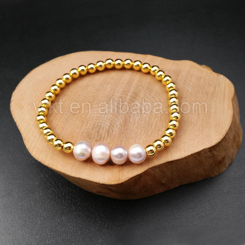 WT-B349 Wholesale Natural freshwater pearl bracelet Unique resist tarnishable gold color bracelet Jewelry for women