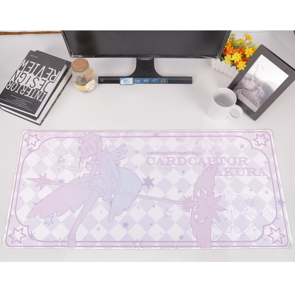 อะนิเมะ JK Cardcaptor Sakura Kinomoto Sakura คอสเพลย์แผ่นรองเม้าส์ยาง Mousepad 40*90ซม.ขนาดใหญ่สีชมพูของขวัญ