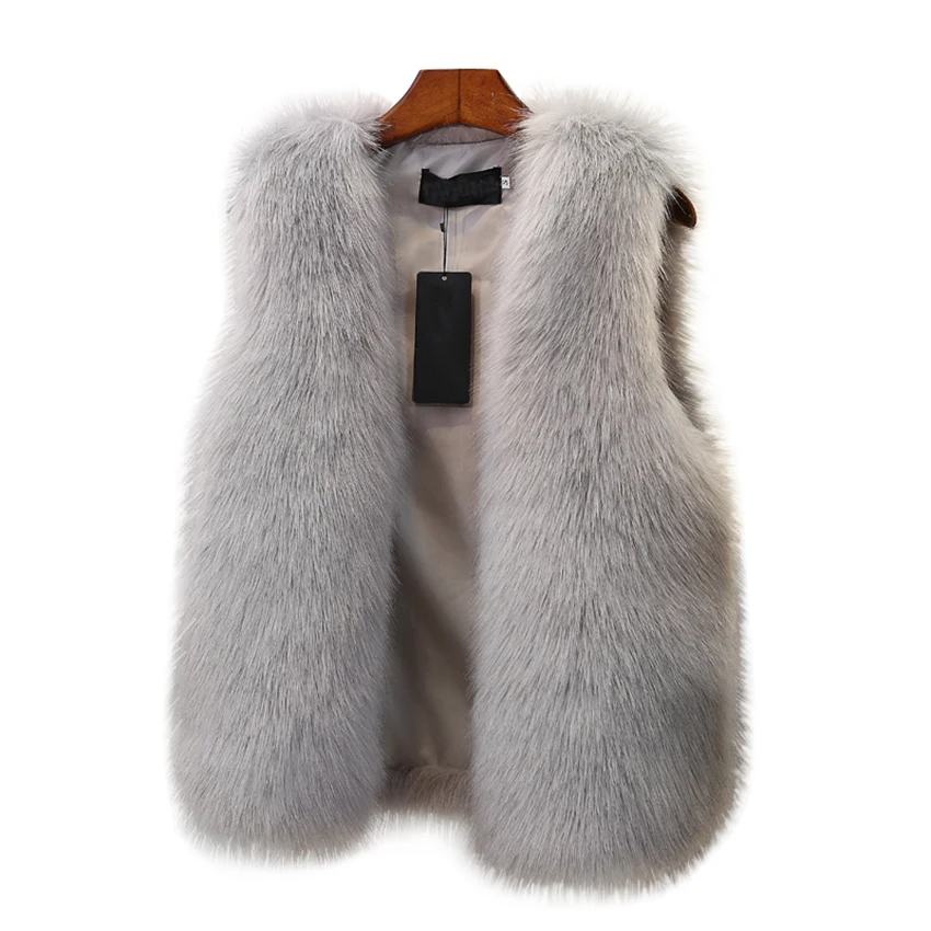 

New Autumn Winter Women Short Vest Coats Fashion Slim Faux Fur Vests Warm Fourrure Waistcoat Ladies Solid Gilet Jacket AB474