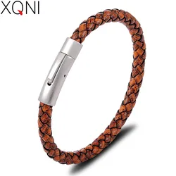 XQNI Promotional Price Popular Men's Leather Bracelet Multi-color Multi-size Steel Color Stainless Steel Button Drop Shipping