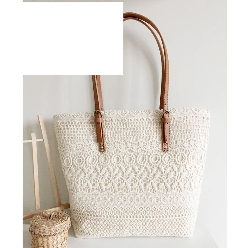 

40*30CM I Special Grain Original Woven Fresh Forest Cotton Lace Women Shoulder Bag Handbag Cloth New A2942