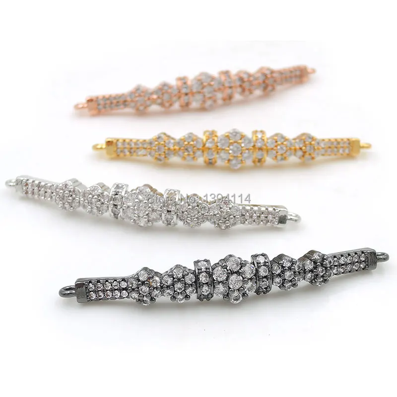 47*6*4mm Micro Pave Clear CZ Arc Bar Connector With 5 Hexagons Fit For Women As DIY Bracelets Accessory