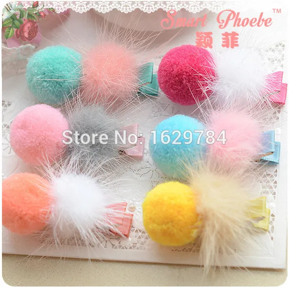 Boutique 30pcs Fashion Cute Fur Ball Pom Pom Hairpins Solid Kawaii Hair Clips Princess Headware Hair Accessories