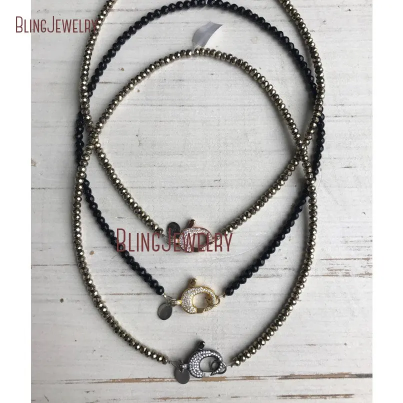 

Rose , and Gunmetal Pave Crystal Clasp Choker with Pyrite Beaded Hematite Black Jades Necklace Chokers NM18371