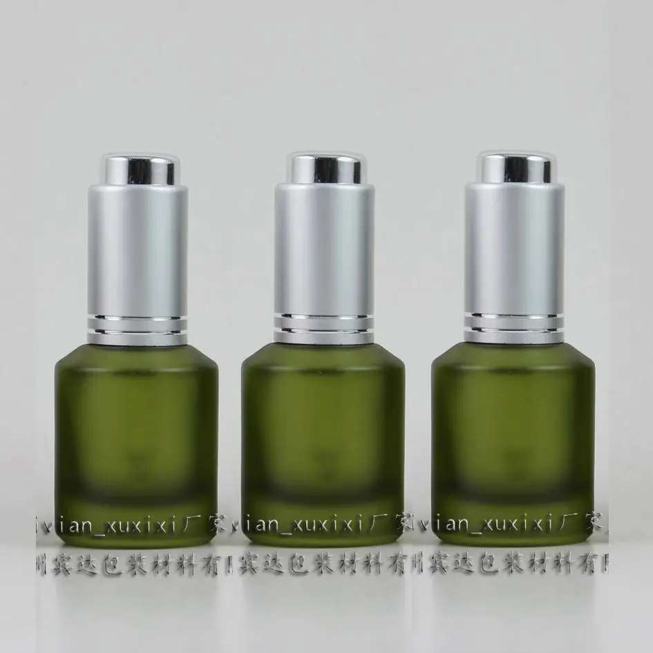 

25pcs 15ml olive green frosted Glass Essential Oil Bottle With press dropper cap , 15ml glass press drop Essential Oil bottle