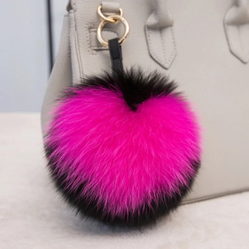 Luxury Fox Fur letter PomPom Heart Fluffy Keychain Keyring For Handbag Charm Handmade Porte Clef Gift Decoration