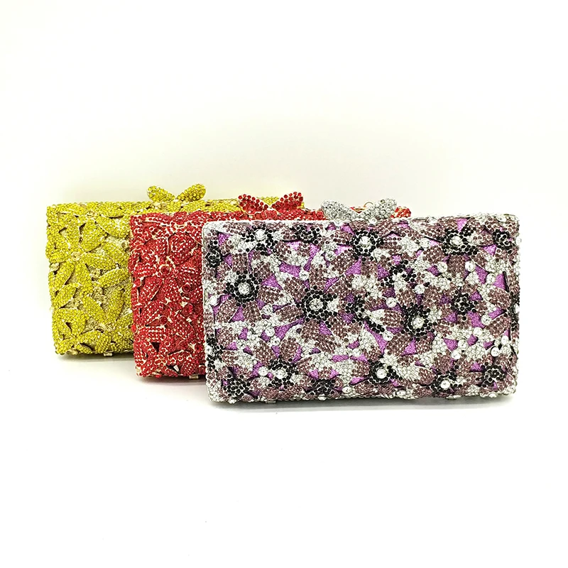 

Women evening party bag diamonds luxury crystal clutch bridal wedding party purse handbag flower chrysanthemum crystal purses