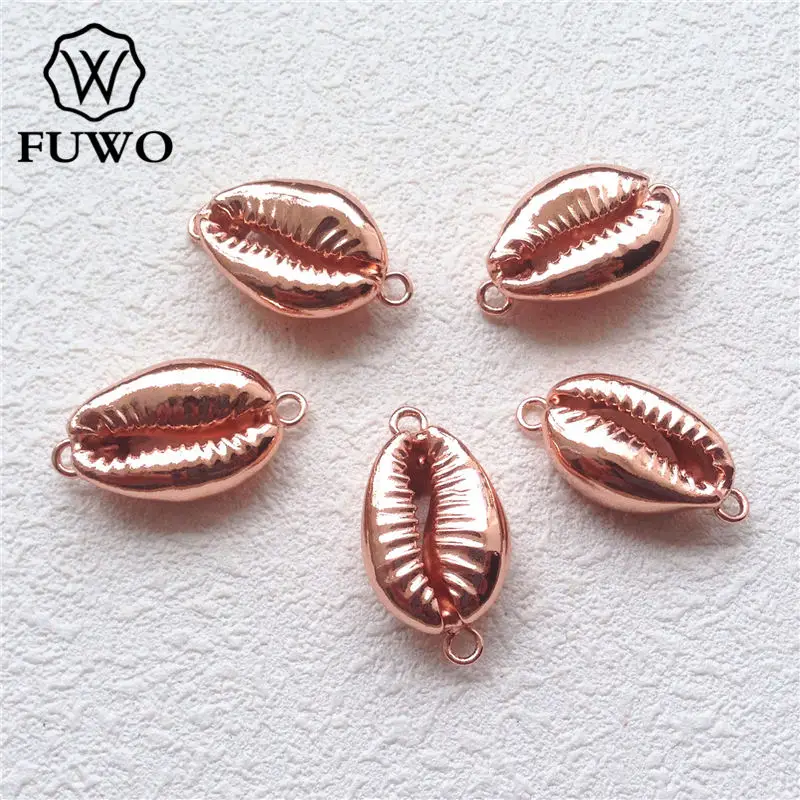 FUWO Fashion Cowrie Connector With Rose Golden Dipped Genuine Conch Double Bails Pendants Beach Jewelry Wholesale PD549