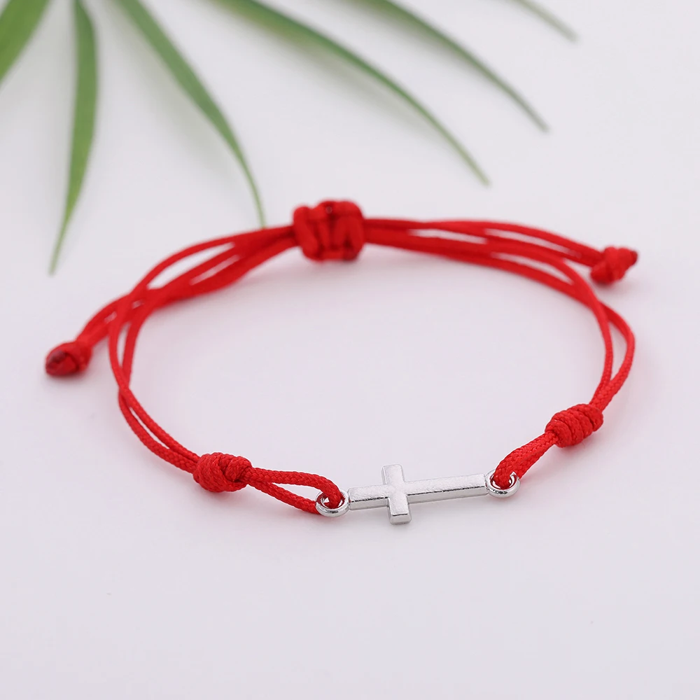 Skyrim Handmade Knot Stainless Steel Cross Bracelet Couple Black Red Cord String Wax Rope Pendant Paired Bracelets for Women Men