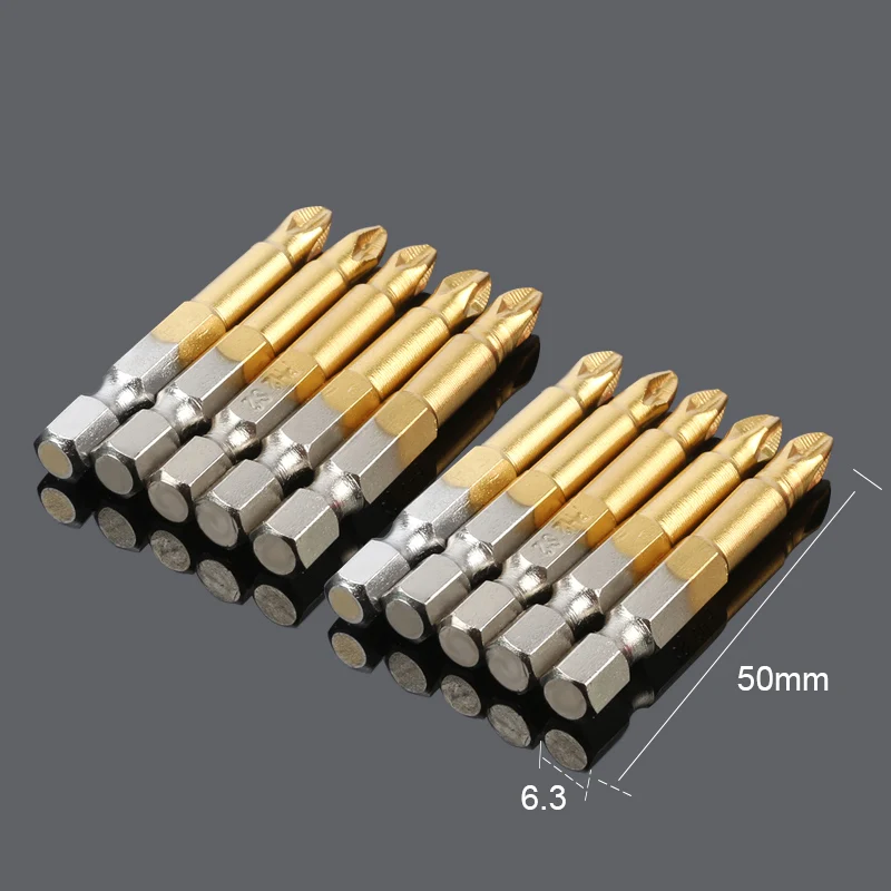 10pc Ph2 50mm Single Side Power Tools Hex Shank Screw Driver Bit Precision Anti Slip Electric Phillips Screwdriver Bits Set