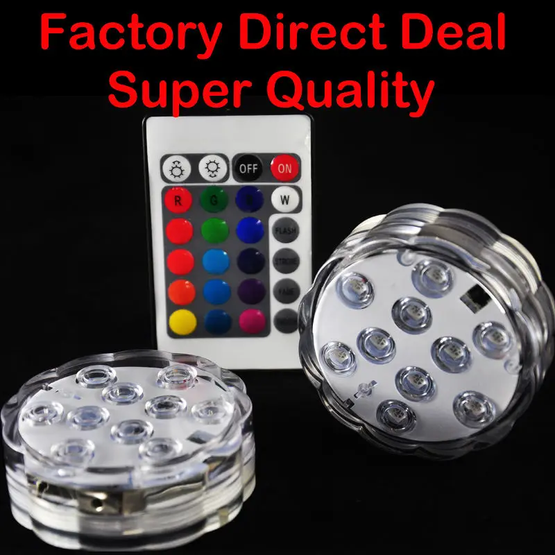(12 pezzi/lottp) 10 LED RGB Multi Color Immersione Impermeabile Wedding Party Luce di Base Vaso + Remote Controller
