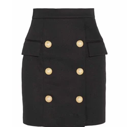 New Fashion Runway 2024 Designer Skirt Women's Metal Lion Buttons Embellished Mini Skirt