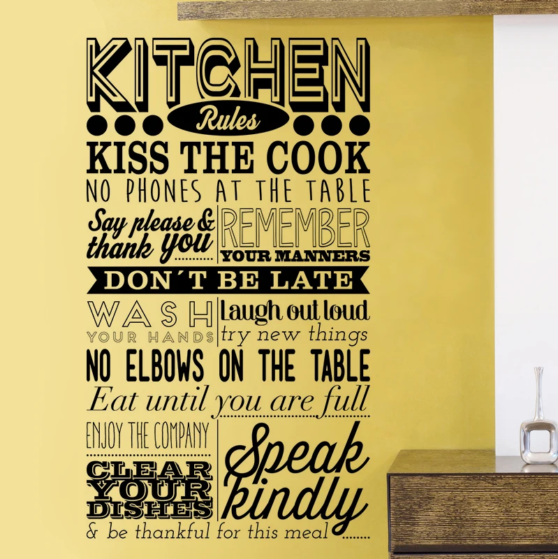 Kitchen Rules Vinyl Wall Decals Table Manners Quote Wall Sticker  Restaurant  Kitchen Decoration Enjoy Meals Poster AZ221