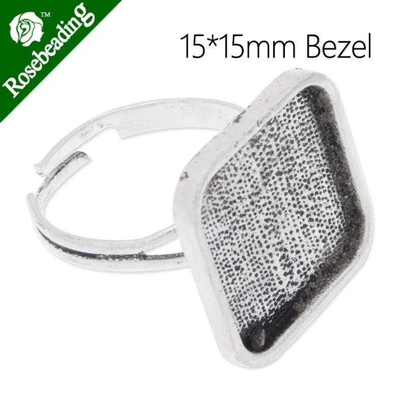 

15x15mm Antique Silver plated Square Ring Base Setting With bezel,adjustable,fit 15x15mm Square cabochon,Sold 20pcs/lot-C3724