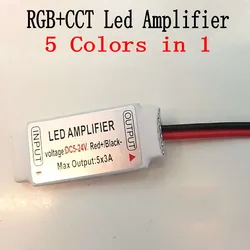 6pin Mini RGB+CCT Led Strip Amplifier DC5-24V 5CH x 3A for RGB+CCT Color Temperature LED Strip Light Signal Repeater