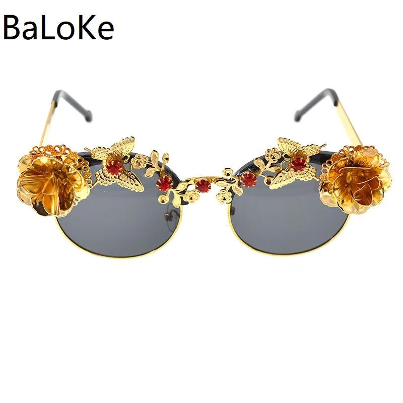 

Women Crystal Oval Sunglasses New Brand Designer Flowers Sunglasses Female Alloy Frame Retro Shades Outdoor Sunglasses