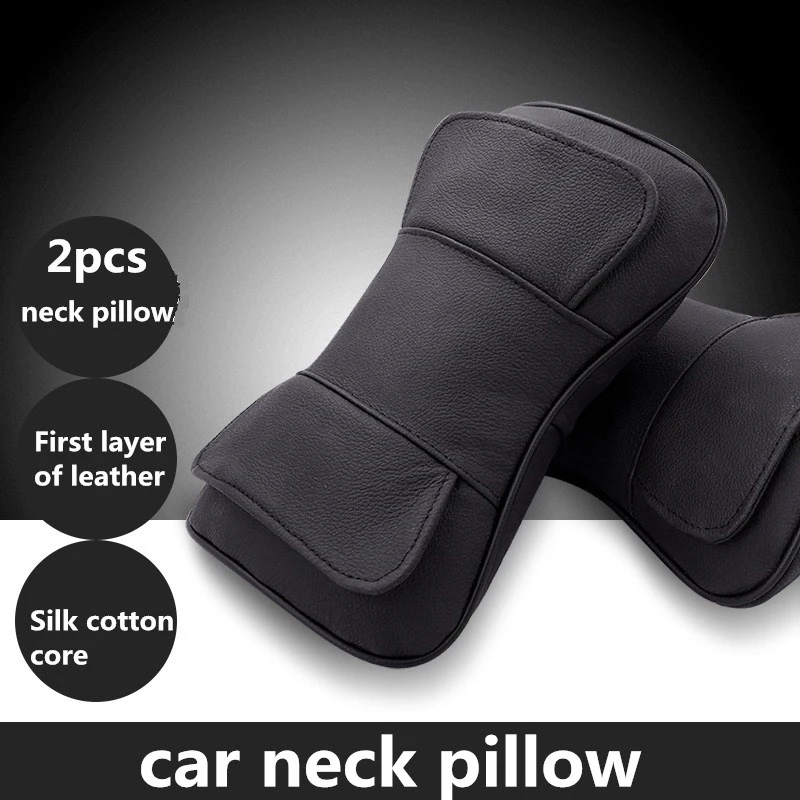 

Genuine Leather Car Seat Headrest Pillow For Drivin Black Auto Neck Support Head Cushion PP Cotton Accessories Interior For Men