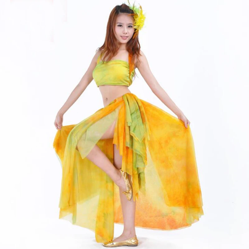 high quality Tops/Skirt/Tops+Skirt Gypsy Belly Dancing Practice Suits Sexy  tie-dyed design Oriental Dance Costumes 2 colors