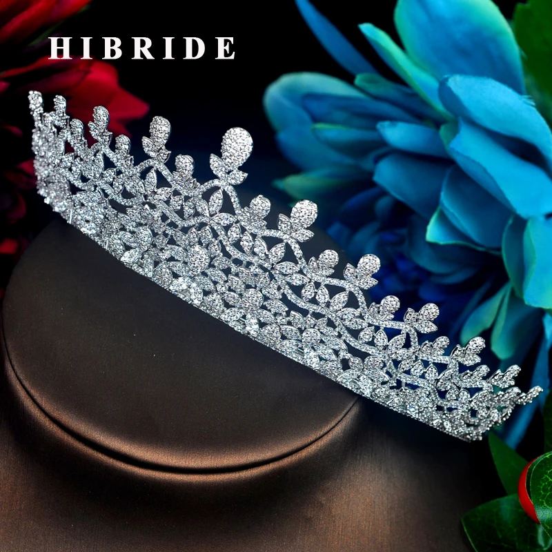 HIBRIDE Beautiful Flower Design Micro Cubic Zirconia Pave Jewelry Headband Crystal Diadem Crown Wedding Hair Accessorie C-86