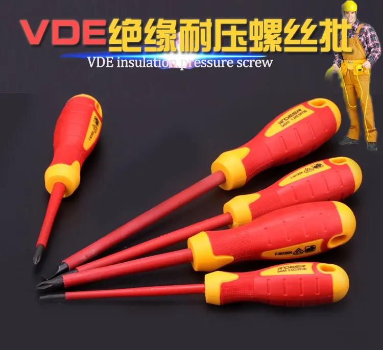 R\'DEER TOOL VDE/GS IEC60900 high pressure-resist 1000V 6015# chrome vanadium -3.0/5.5/6.5,+PH0/PH1/PH2 insulated screwdrivers