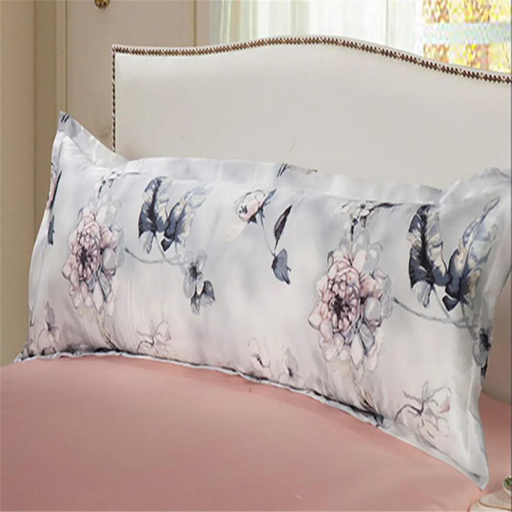 New 100% Mullberry Silk Long Pillowcase Smooth Pillow Cover Soft Envelope Pillow Case For Bedding 3 Sizes Floral Printed