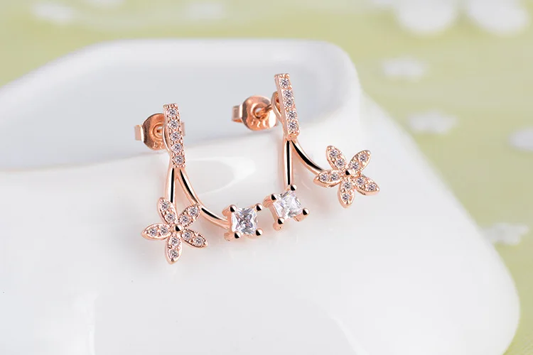 Boucles d'oreilles en plaqué argent pour femmes, bijoux tendance, en or Rose, pour filles, pour mariée, fête de mariage, en cristal, nouvelle collection