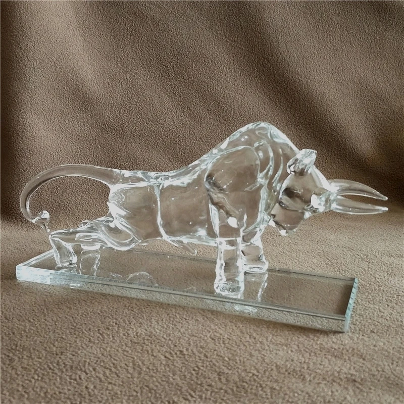 Quartz Crystal Glass Bull Miniature Mineral Figurine Ox Mascot Ornament Craft Accessories for Home Decor Business Gift Birthday