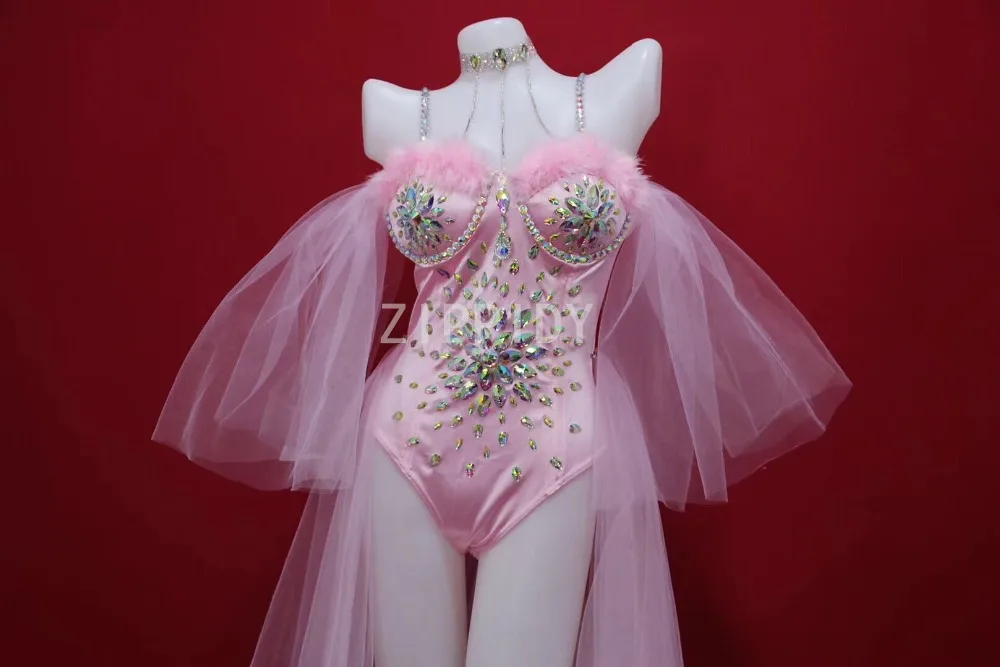 Roupa de festa feminina, roupa sexy para mulheres, com strass nas cores preta, rosa, de malha, estilo cantor, dançarino e roupas