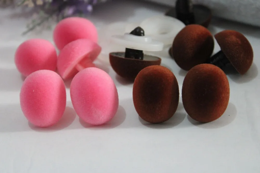 

19x24mm Oval shape pink/brown color flocking toy nose safety toy nose + hard washer for diy plush doll findings--10pcs/lot